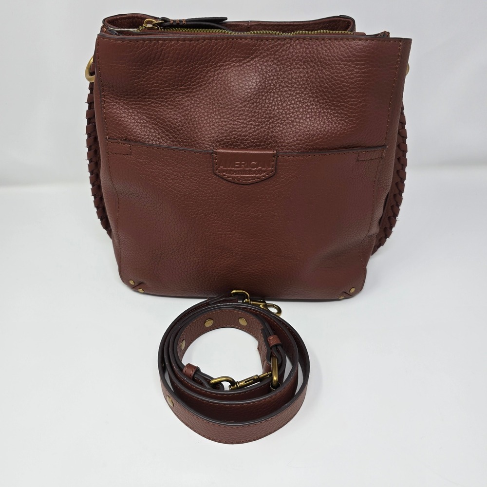 American Leather Co Luca Triple Entry Crossbody Bag Brown Leather Handbag Purse - Picture 10 of 16